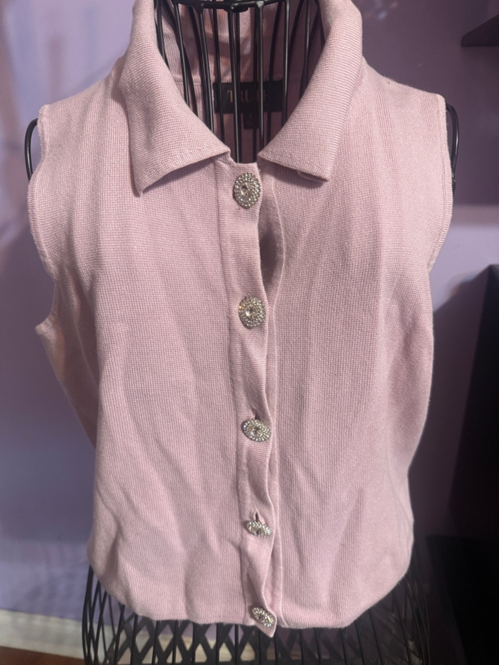 Truth Pink Sleeveless Button-Down Knit Top